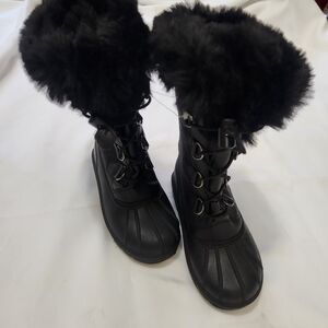 Black Faux Fur Collar Boots